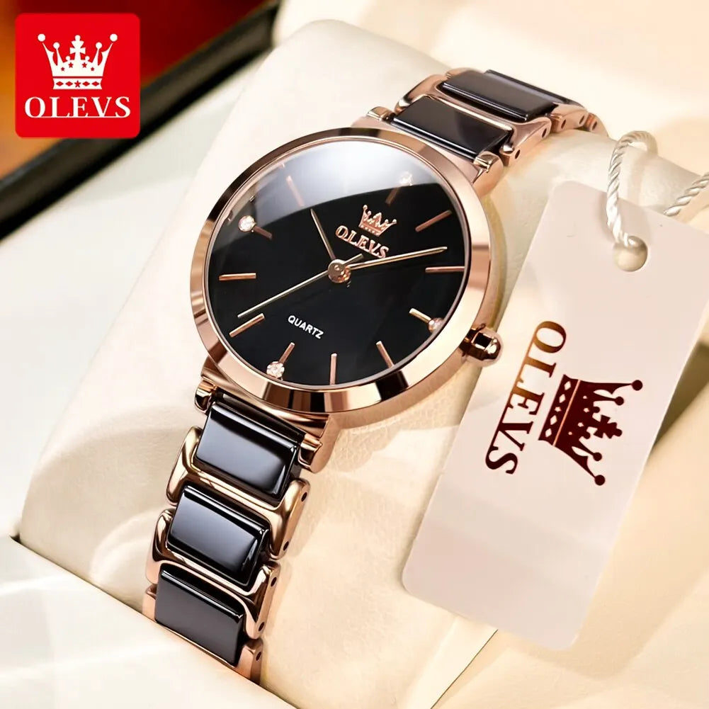 OLEVS Fashion Women Watches Relogio Feminino Luxury Rose Gold Watch Ladies Quartz Wrist Watch Ceramic Strap Clock Reloj Mujer - She Vibess By C2P