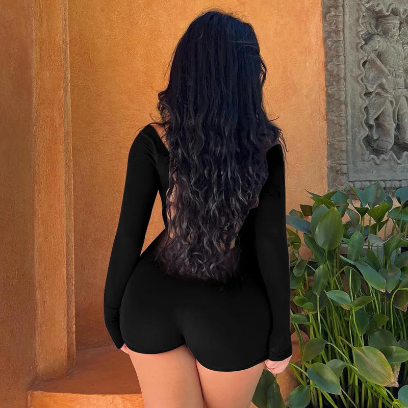2025 Summer New Sexy Long-Sleeved U-Neck Tethered Straps Backless Butt-Lifting Yoga Jumpsuit Tight Women's Jumpsuit