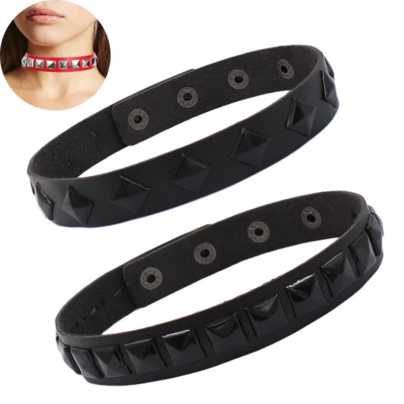 Anime Punk Rock Black Leather Choker Square Rivet Stud Collar Necklace For Women Men Girls Gothic Jewelry Cosplay Gift - She Vibess By C2P