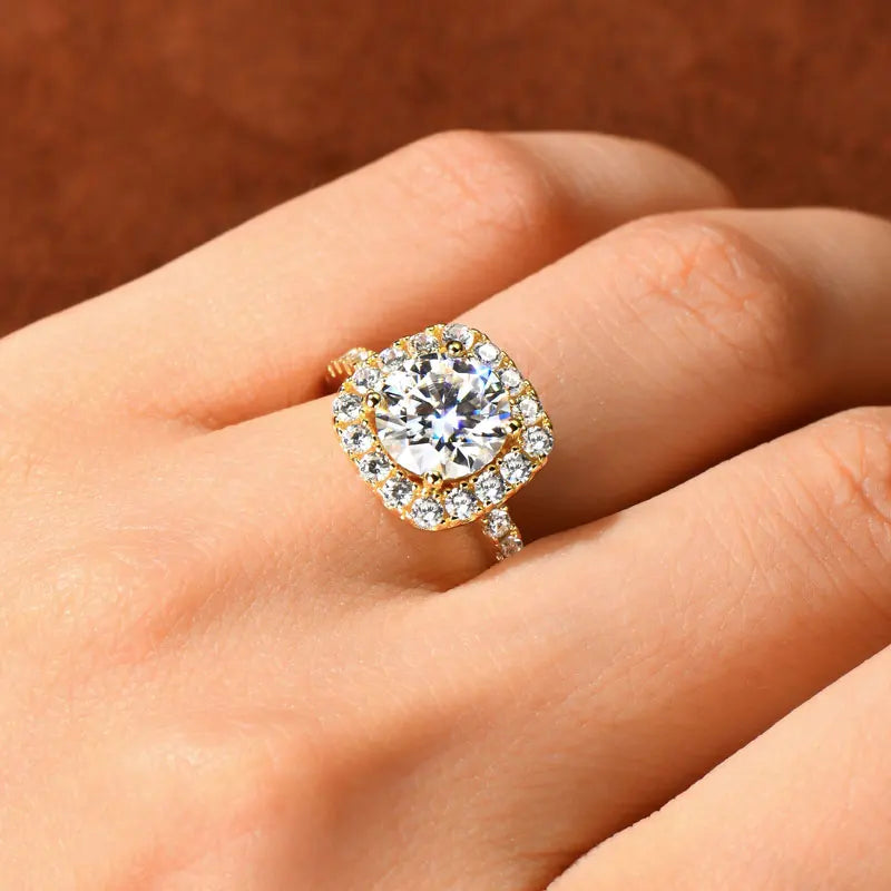 Lnngy 8mm 2ct Moissanite Halo Ring Certified 925 Sterling Silver Engagement Rings For Women Girls Wedding Party Jewelry Gift - She Vibess By C2P