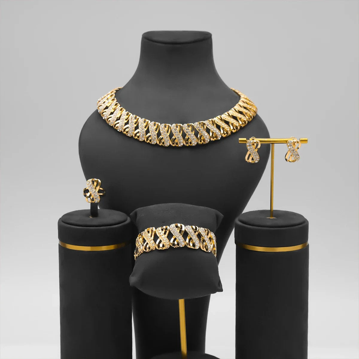 Fashion 18k Gold Plated Jewelry Set Dubai African Choker Necklace Earrings Rings Wedding Bridal Jewelry Sets for Women