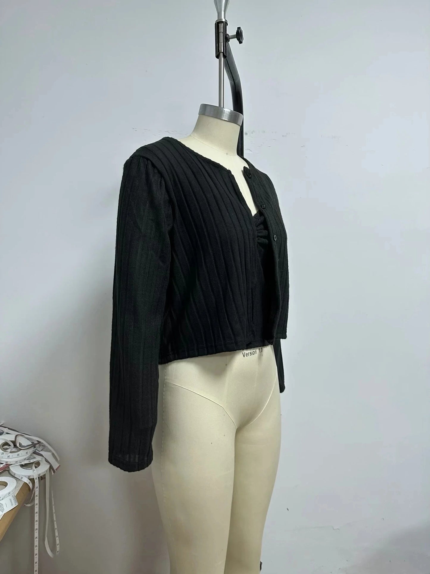 Womens Solid Button Front Jacket & Bodycon Dress