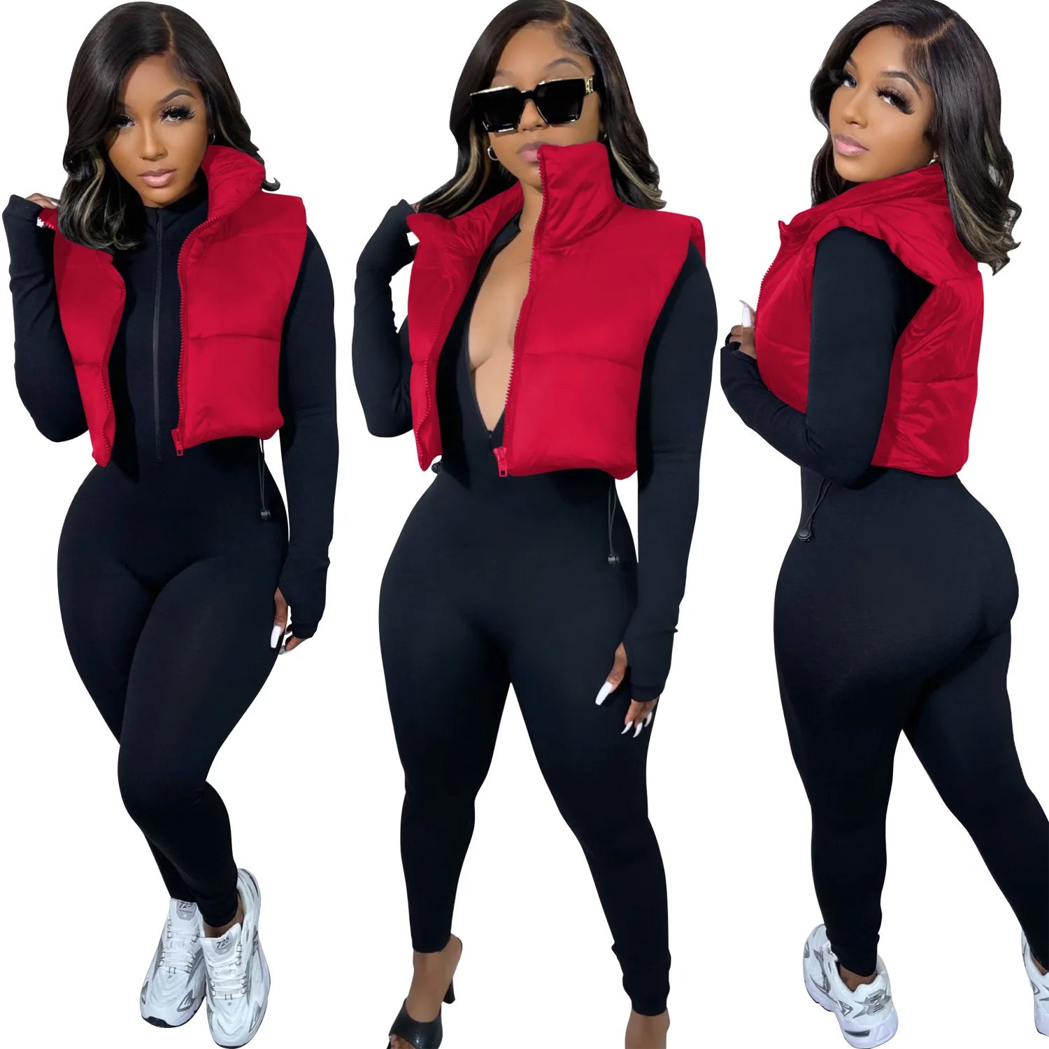 Women's Winter Vest Fashion Faux Leather Padded Jacket Coat Vintage PU Black And White Female Short Waistcoat Chic Clothes Tops - She Vibess By C2P