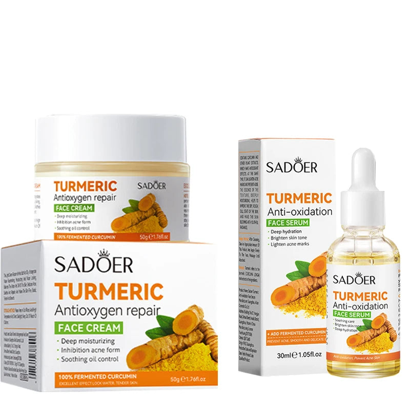 Natural Handmade Turmeric Soap Face Cream Serum Skin Care Set Clean Cutin Oil Control Removal Acne Whitening Remove Dark Spots - She Vibess By C2P