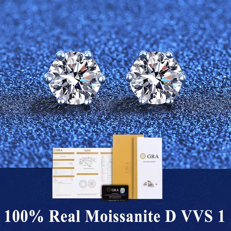 2 GRA Certificates S925 Sterling Silver Stud Earrings For Women And Men 100% Real Moissanite Pass Diamond Test Pen Fine Jewelry - She Vibess By C2P