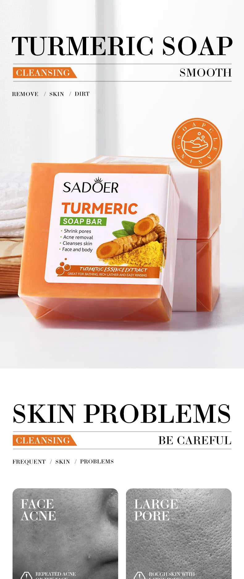 Natural Handmade Turmeric Soap Face Cream Serum Skin Care Set Clean Cutin Oil Control Removal Acne Whitening Remove Dark Spots - She Vibess By C2P