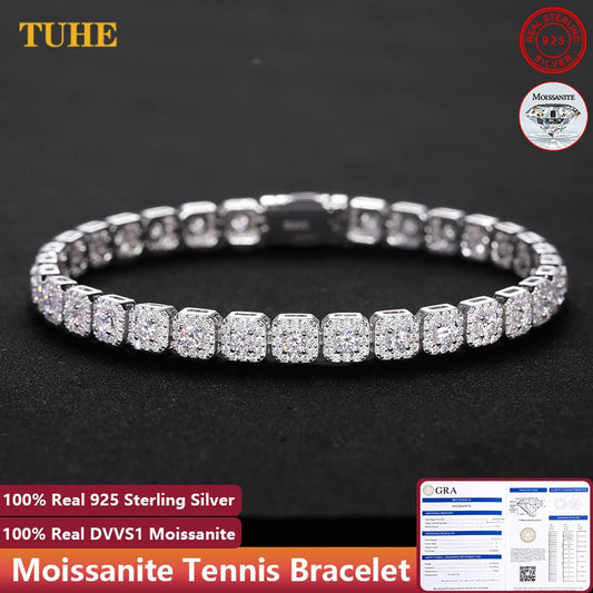 Iced Out Moissanite Halo Tennis Bracelet for Women Men S925 Sterling Silver 18k Gold Plated Jewelry with GRA Bracelets Gifts - She Vibess By C2P