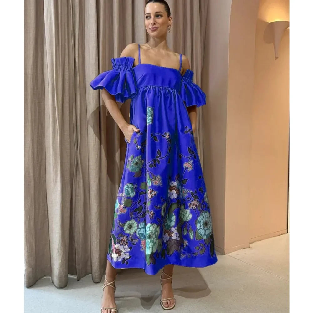 SoleVibe™ 2024 One-Shoulder Vintage Print Dress – Sexy Halter, Hidden Pockets, and Elegant Summer Party Vibes - She Vibess By C2P