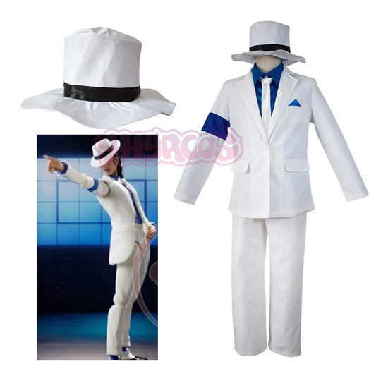 Michael Cosplay Jackson Smooth Criminal Suit Michael Jackson Cosplay Costume top+pants+shirt+tie+hat+strap Halloween Carnival