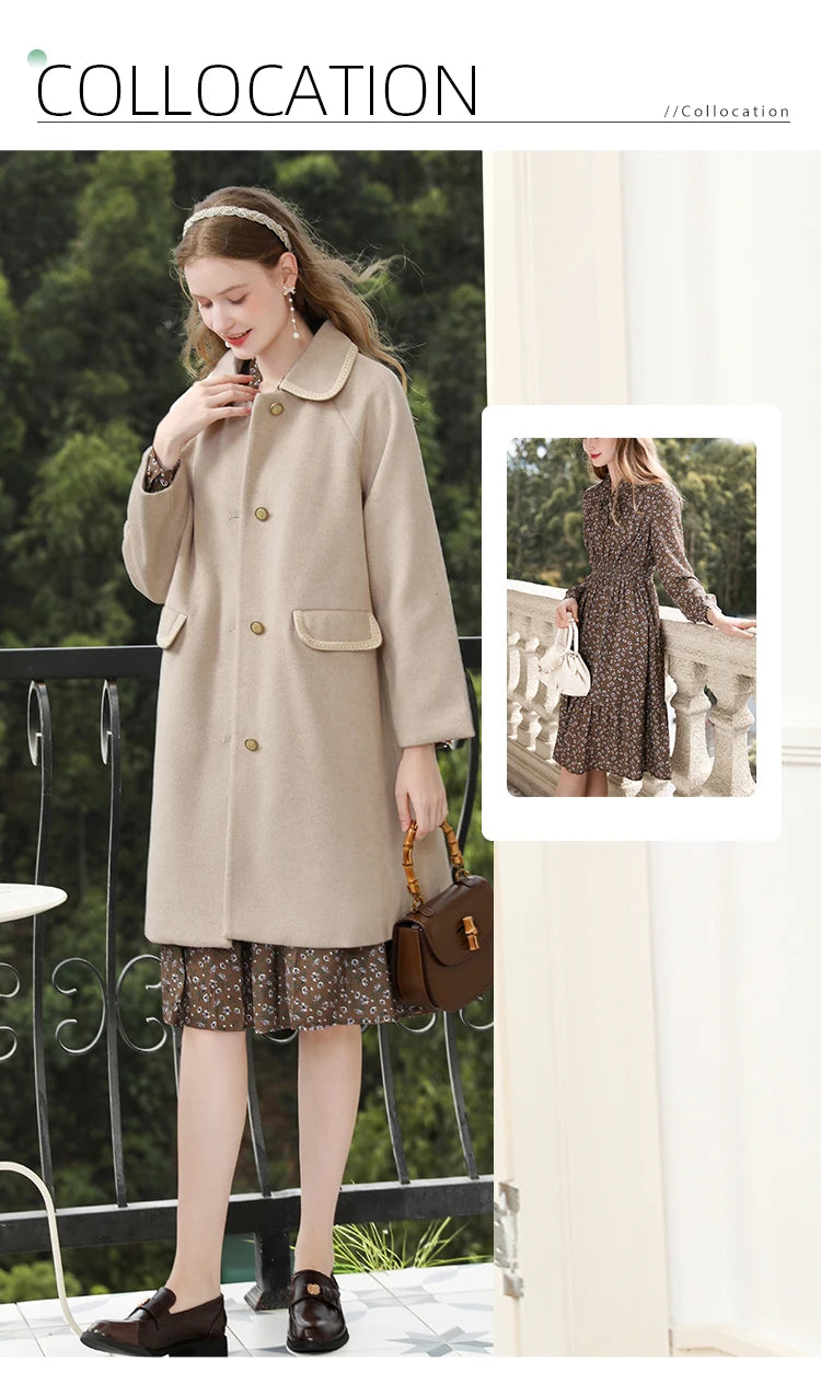 I BELIEVE YOU  Fall Clothes 2024 Women Apricot Color Long Styles Woolen Coat Turn-down Collar Office Lady Jackets CMN235377A - She Vibess By C2P