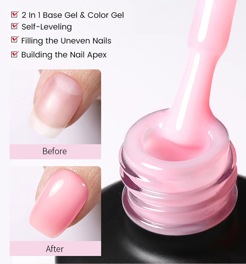 BORN PRETTY Milky Pink Rubber Base Gel Nail Polish Glitter 15ml Semi-Permanent Varnish Soak Off Self Leveling UV LED Gel - She Vibess By C2P
