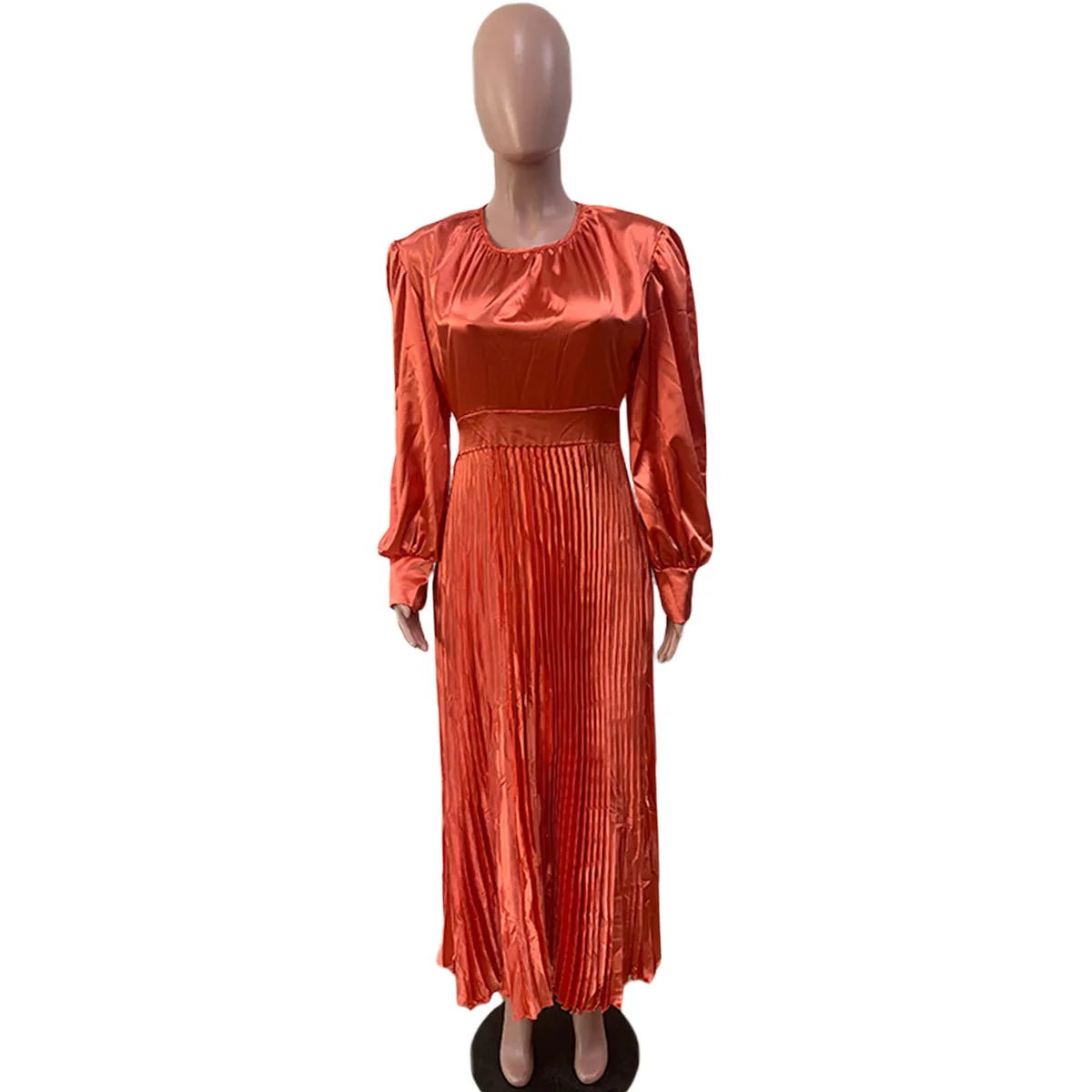 2024 Spring Pleated Loose Fit Maxi Dresses Women Solid Ruched Lantern Sleeve Party Evening Wedding Long Dress Women - She Vibess By C2P