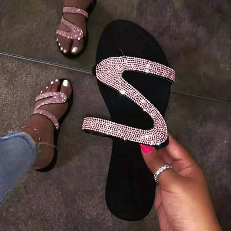 Spring/summer 2024 new sandals women bright diamond casual outdoor travel flip flop beach shoes non-slip durable slippers ms - She Vibess By C2P