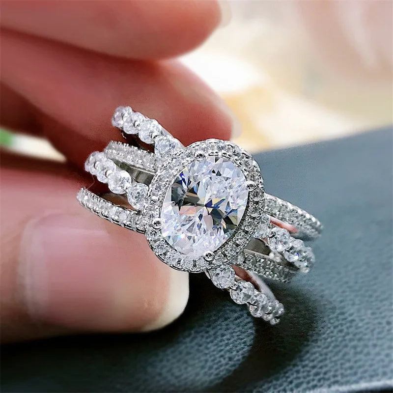 Cincin Zirkon Oval Bertabur Mikro Mewah untuk Wanita, Perhiasan Fashion Baru, Aksesori Tangan, Desain Elegan, Harga Terjangkau