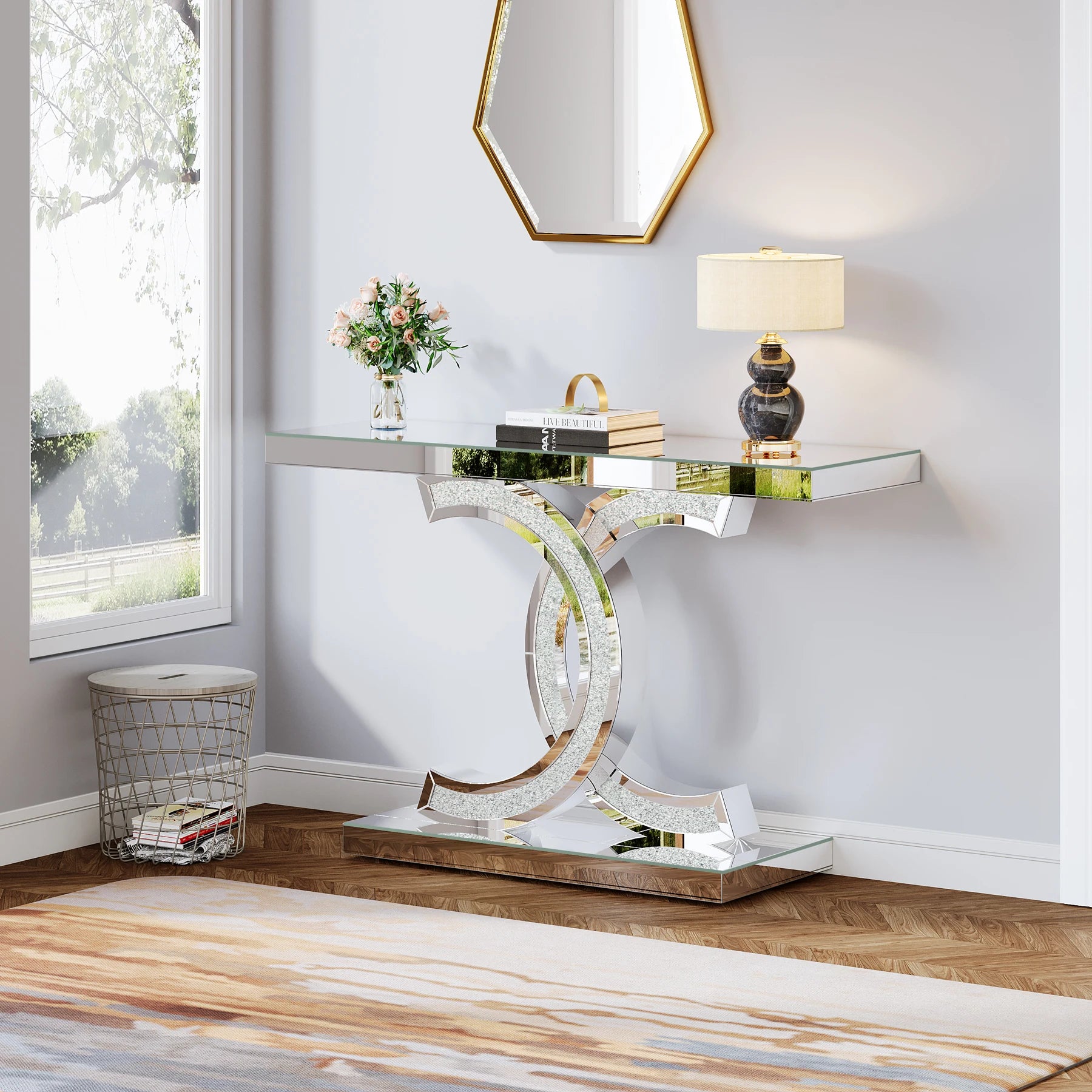 Tribesigns Gold Entryway Table, Modern 39-Inch Console Faux Marble Narrow Wood Sofa with Geometric Metal Legs - She Vibess By C2P