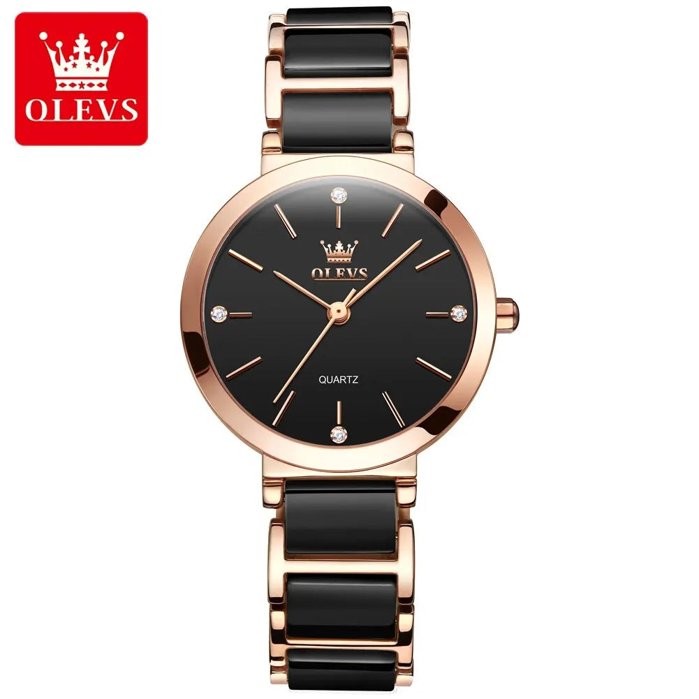 OLEVS Fashion Women Watches Relogio Feminino Luxury Rose Gold Watch Ladies Quartz Wrist Watch Ceramic Strap Clock Reloj Mujer - She Vibess By C2P