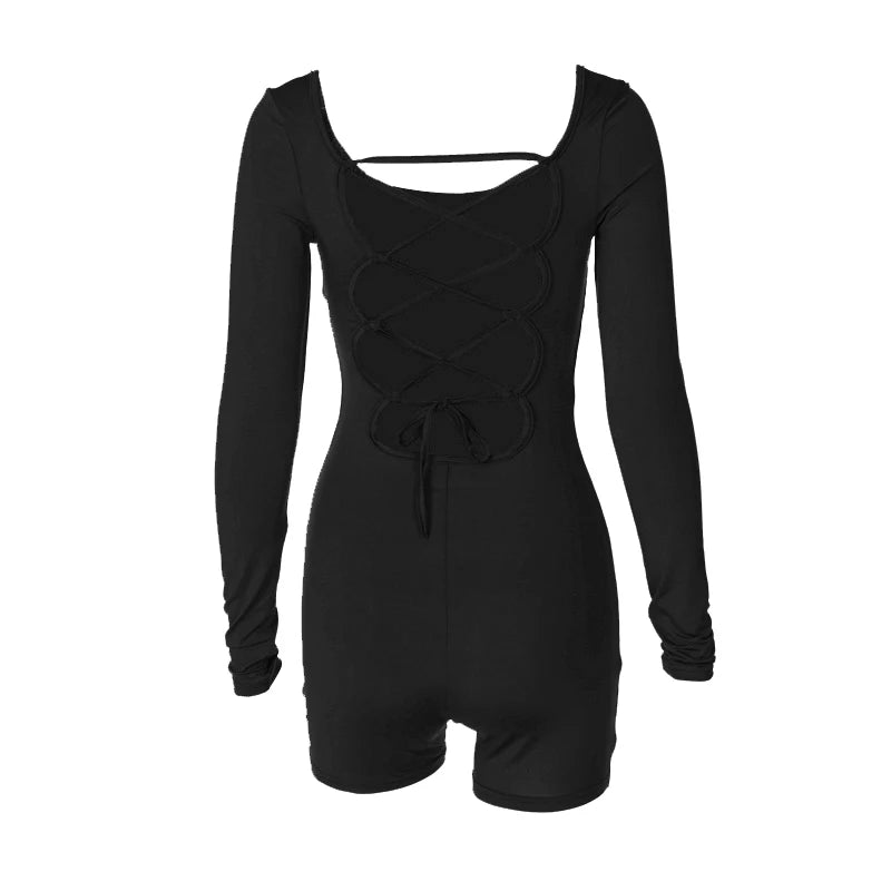 2025 Summer New Sexy Long-Sleeved U-Neck Tethered Straps Backless Butt-Lifting Yoga Jumpsuit Tight Women's Jumpsuit