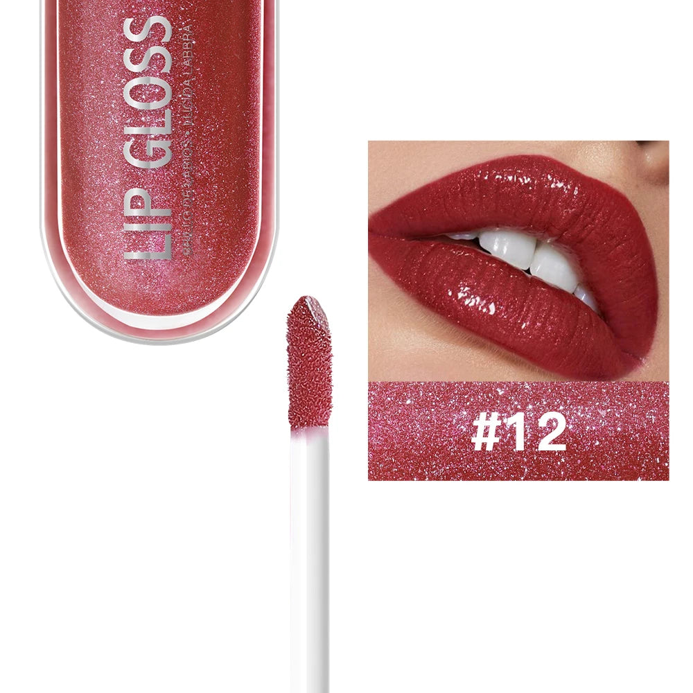 USHAS 12 Colors Glitter Lip Gloss Long Lasting Diamond Pearlescent Metallic Liquid Lipstick Moisturizing Lip Glaze Cosmetics - She Vibess By C2P