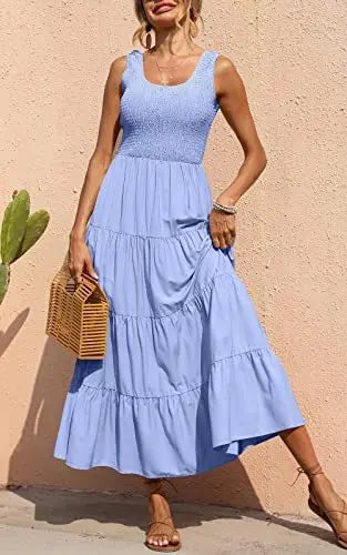 Dresses For Women 2024 Summer Sexy Elegant Sleeveless Floral Solid Color Long Dress Fashion Elastic Waist Beach Party Big Swing - She Vibess By C2P