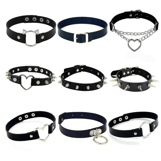 Harajuku Punk Rock Gothic Choker Necklace Women Sexy PU Leather Heart Lock Key Spike Collar Chocker Gothic Cosplay Accessories-I’m Over 21 - She Vibess By C2P