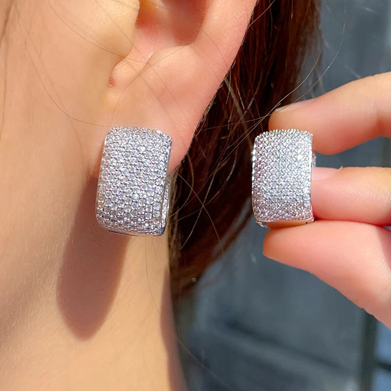 Huitan Full Cubic Zirconia Hoop Earrings for Women Bling Bling Temperament Female Ear Accessories Luxury Bridal Wedding Jewelry - She Vibess By C2P