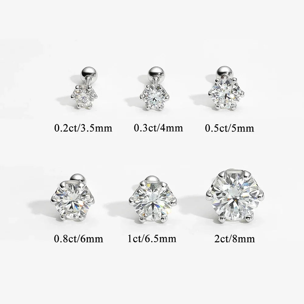 FEOBUR 0.2-2 Carat Moissanite Stud Earring Screw Backs S925 Silver Women Brilliant Diamond Ear Studs Party Fine Jewelry Gifts - She Vibess By C2P