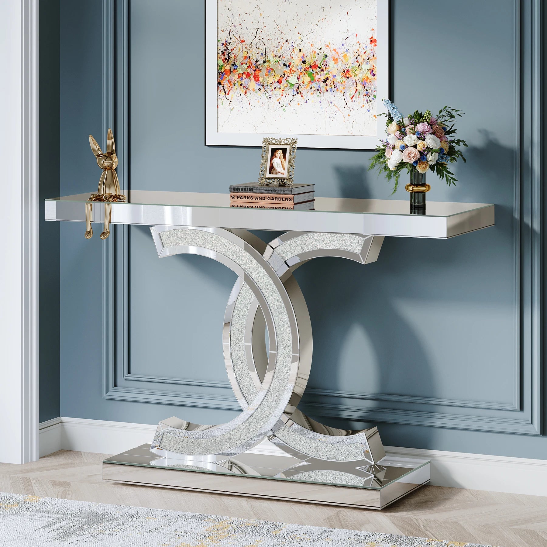 Tribesigns Gold Entryway Table, Modern 39-Inch Console Faux Marble Narrow Wood Sofa with Geometric Metal Legs - She Vibess By C2P