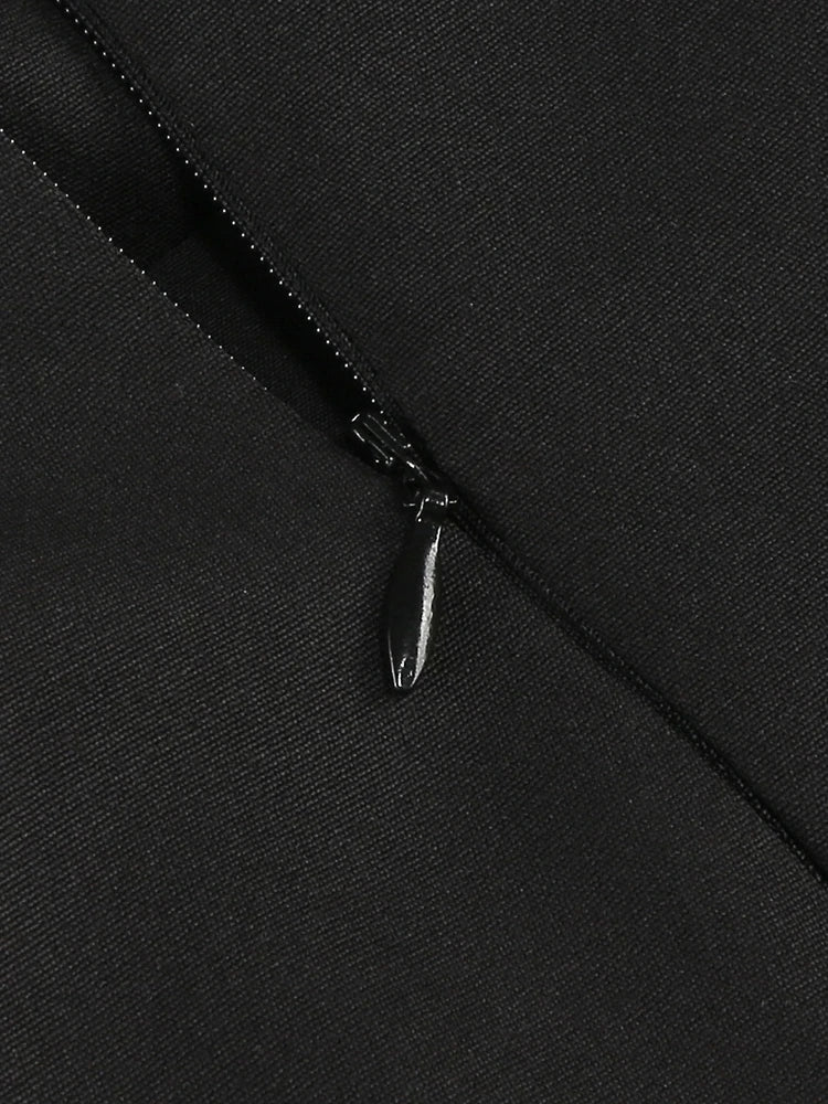 Vestido mini de lujo con cristales y mangas largas, sexy, con cintura brillante y diamantes, corte A, para mujer, color negro, para fiestas de celebridades y noche.