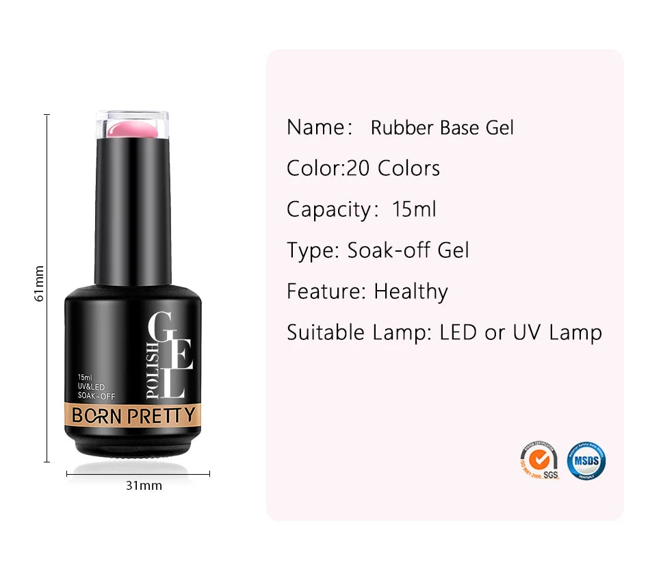 BORN PRETTY Milky Pink Rubber Base Gel Nail Polish Glitter 15ml Semi-Permanent Varnish Soak Off Self Leveling UV LED Gel - She Vibess By C2P
