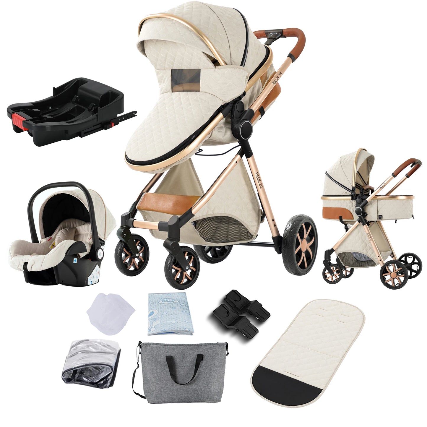 Lightweight Baby Stroller 3 in 1 Newborns Travel System Prams Multifunctional High Landscape Baby 4 IN 1 Strollers with Isofix - She Vibess By C2P