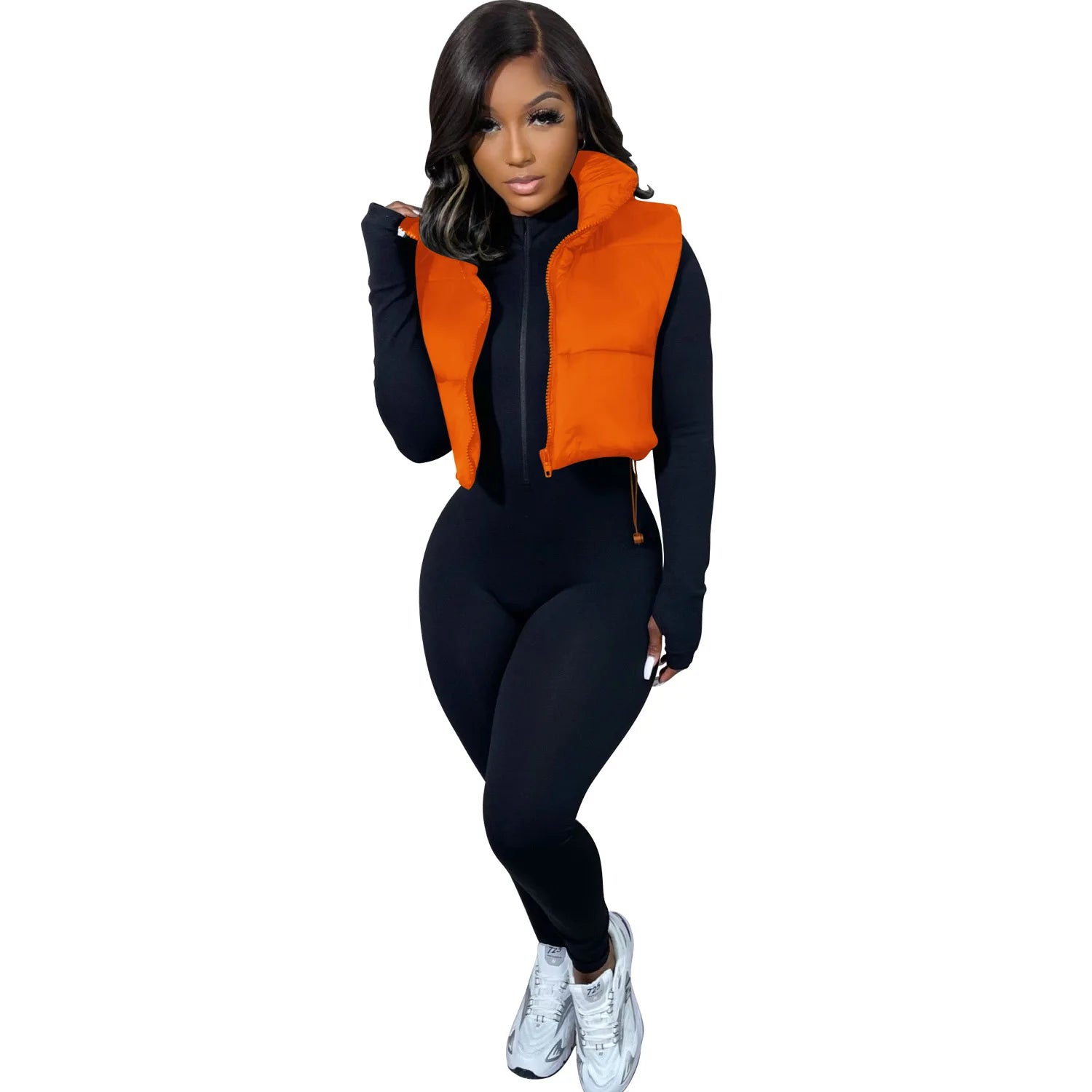 Women's Winter Vest Fashion Faux Leather Padded Jacket Coat Vintage PU Black And White Female Short Waistcoat Chic Clothes Tops - She Vibess By C2P
