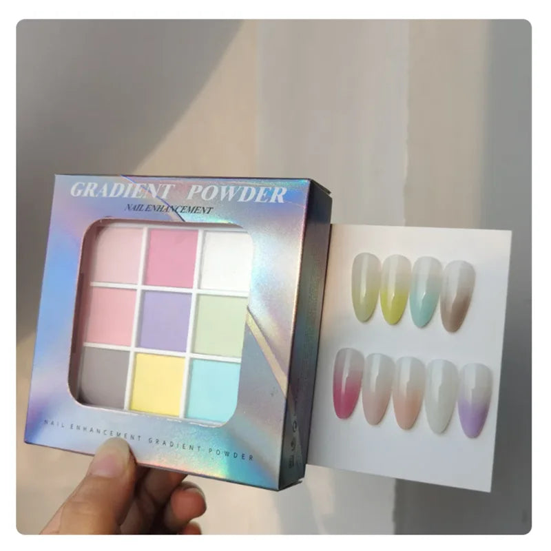 9Colors Solid Patting Nail Powders UV Polish Decoration Shimmer Fine Glitter Gradient Matte Pat Pat Manicure Polish Deco Powder - She Vibess By C2P