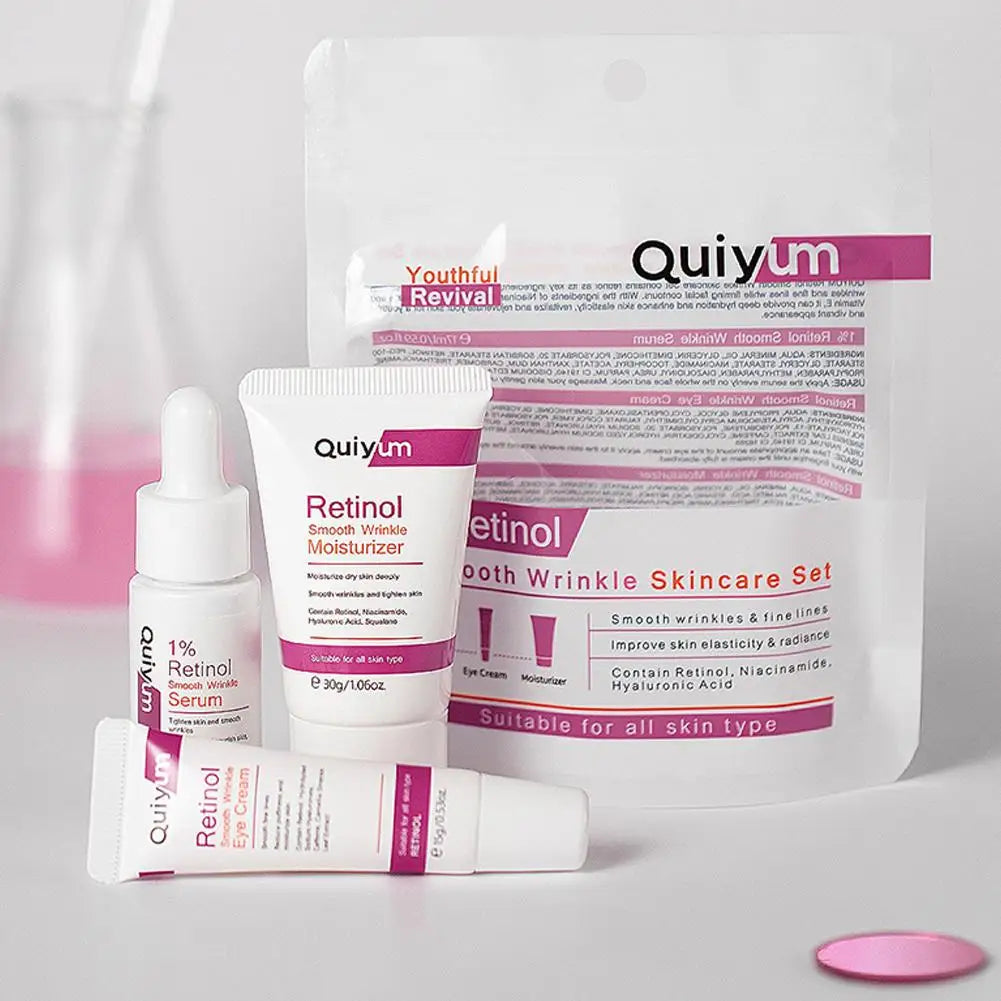 Retinol Smooth Wrinkle Skincare Set Moisturizing Firming Facial Skincare Routine Kit - Retinol Serum-Face Moisturizer-Eye Cream - She Vibess By C2P
