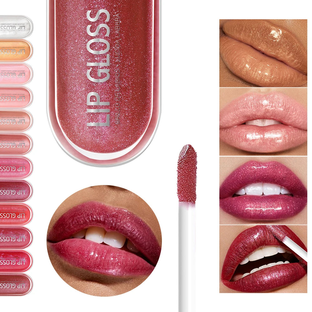 USHAS 12 Colors Glitter Lip Gloss Long Lasting Diamond Pearlescent Metallic Liquid Lipstick Moisturizing Lip Glaze Cosmetics - She Vibess By C2P