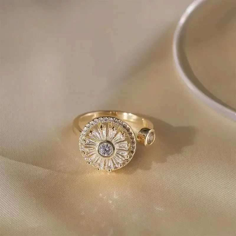 2024 New Fidget Spinner Rings for Women Cubic Zirconia Sunflower Anxiety Rings Rotatable Rings Adjustable Calming Worry Rings - She Vibess By C2P