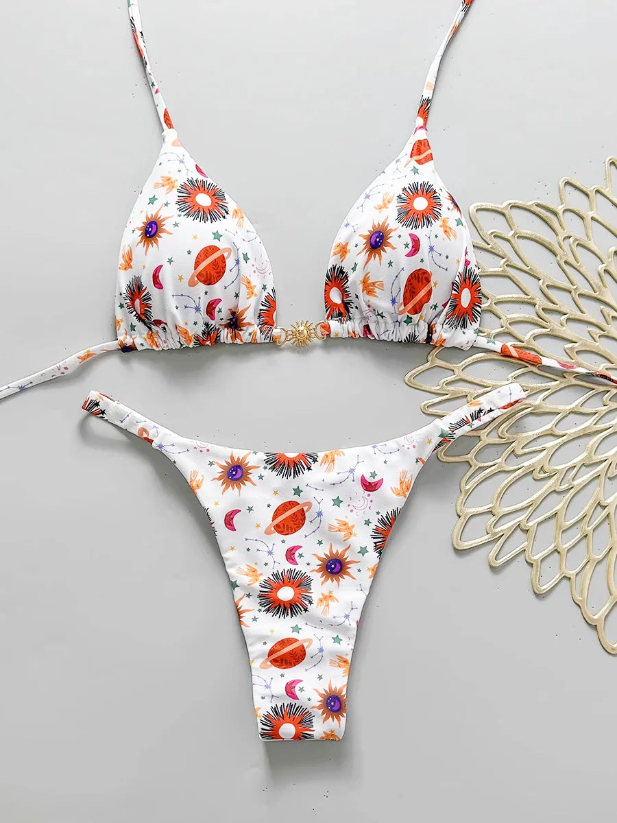 2025 New Sexy Retro Prints Brazilian Mciro Bikini Women Swimsuits Lace-up Swimwear Backless Biquini Swimsuits Beachwear - She Vibess By C2P