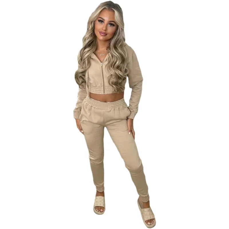 TK6306 Women's Fleece-Lined Sweatshirt Hooded Sporty Casual Suit Cross-Border European And American Style Clothing - She Vibess By C2P
