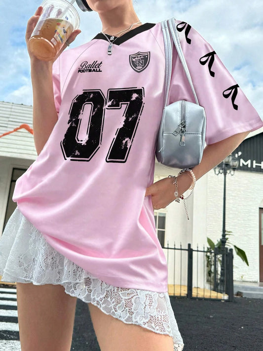 Women's Summer Casual Number Printed T-shirt Graphic Tea Women's top fashionable Oversized Loose Short Sleeved T-shirt Top - She Vibess By C2P