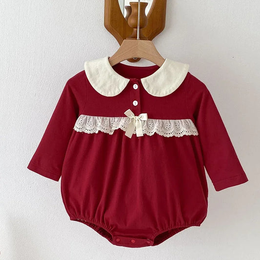 2024 New Autumn Christmas Newborn Baby Girls Long Sleeved Cotton Splicing Infant Baby Jumpsuit 0-24M Children Clothes - She Vibess By C2P