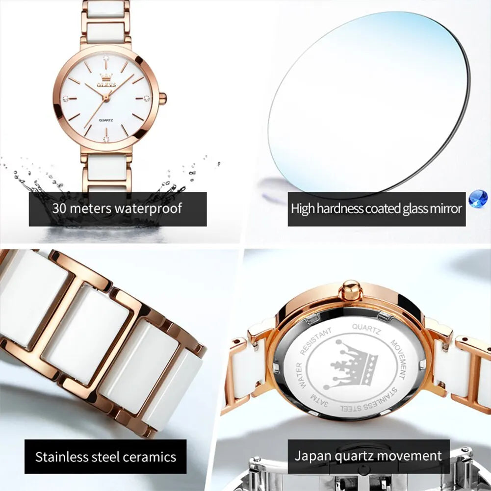 OLEVS Fashion Women Watches Relogio Feminino Luxury Rose Gold Watch Ladies Quartz Wrist Watch Ceramic Strap Clock Reloj Mujer - She Vibess By C2P