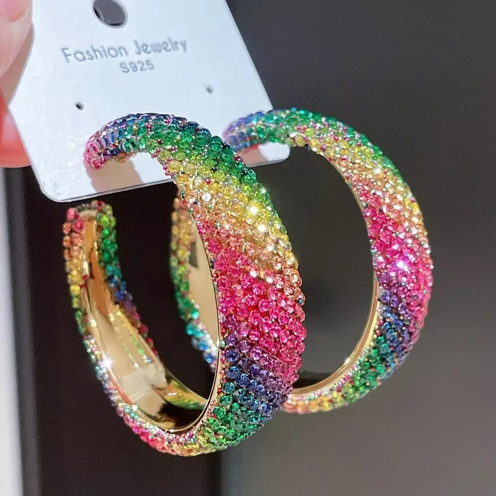 Exaggerate Shiny Rhinestones Big Hoop Earrings Geometric Round Unique Crystal Earrings Jewelry Accessories Jewelry Gifts - She Vibess By C2P