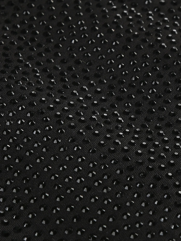 Vestido mini de lujo con cristales y mangas largas, sexy, con cintura brillante y diamantes, corte A, para mujer, color negro, para fiestas de celebridades y noche.