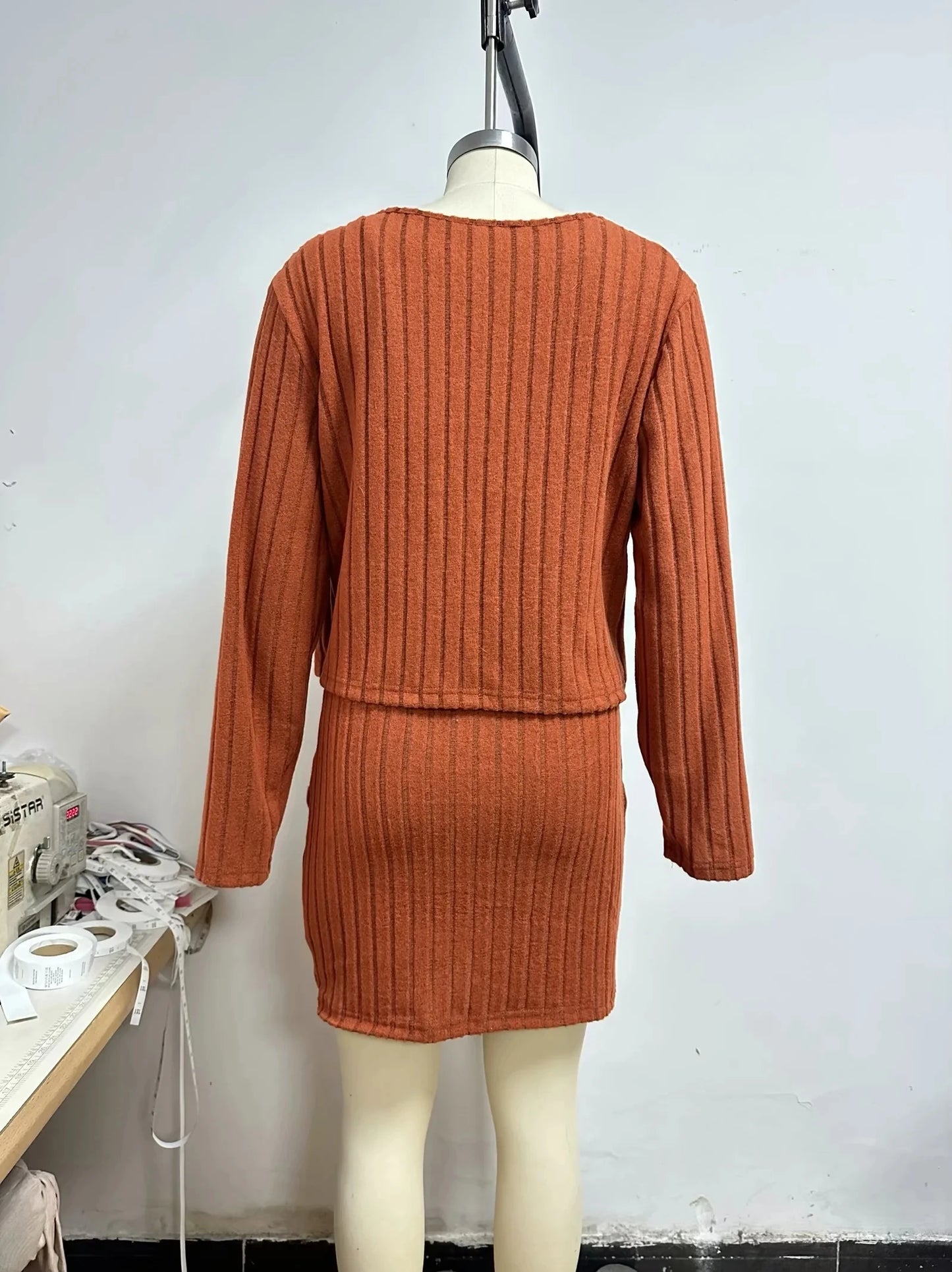 Womens Solid Button Front Jacket & Bodycon Dress