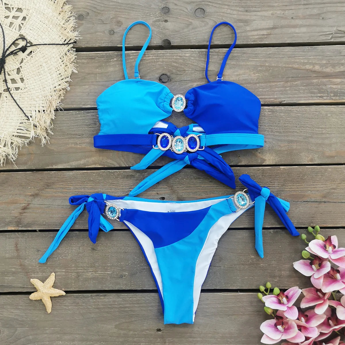 2024 Sexy Rhinestones Brazilian Bikini Woman Swimsuits Crystal Swimwear Bandeau Bikini Thong Biquini Swim Suits Beachwear - She Vibess By C2P