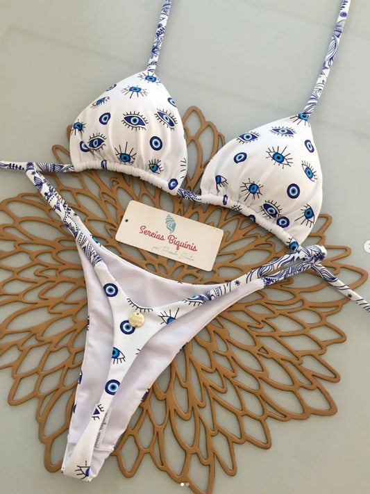 2025 New Sexy Retro Prints Brazilian Mciro Bikini Women Swimsuits Lace-up Swimwear Backless Biquini Swimsuits Beachwear - She Vibess By C2P