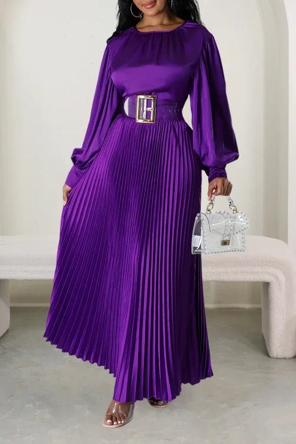 2024 Spring Pleated Loose Fit Maxi Dresses Women Solid Ruched Lantern Sleeve Party Evening Wedding Long Dress Women - She Vibess By C2P