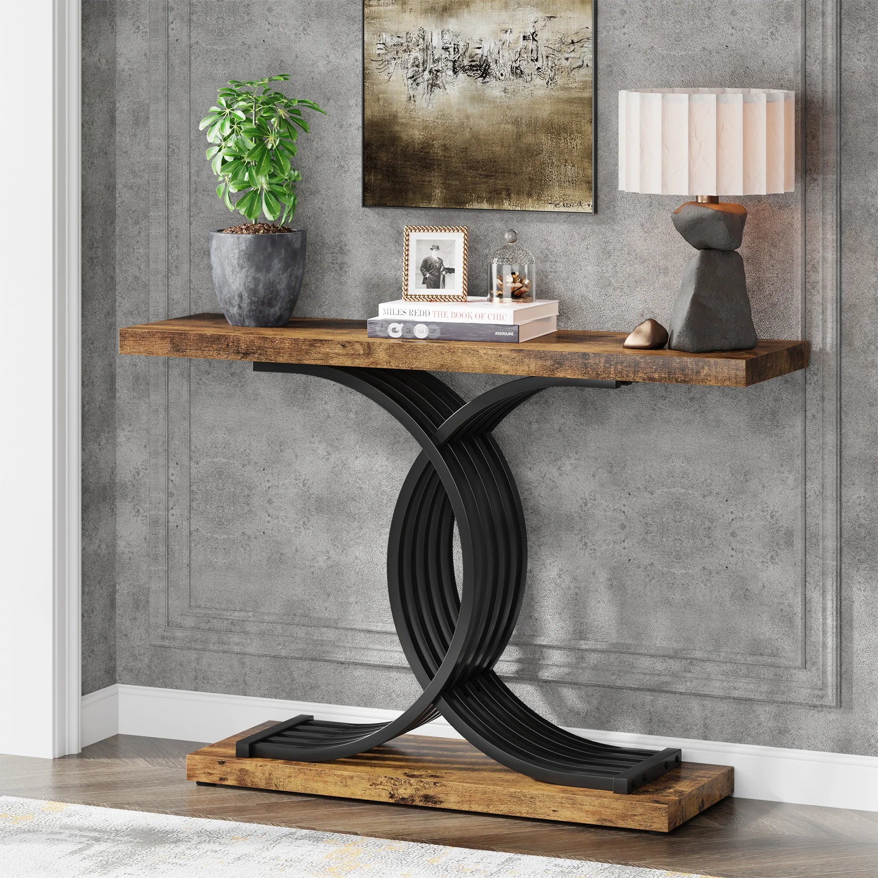 Tribesigns Gold Entryway Table, Modern 39-Inch Console Faux Marble Narrow Wood Sofa with Geometric Metal Legs - She Vibess By C2P