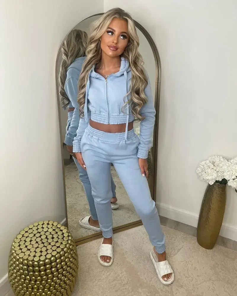 TK6306 Women's Fleece-Lined Sweatshirt Hooded Sporty Casual Suit Cross-Border European And American Style Clothing - She Vibess By C2P