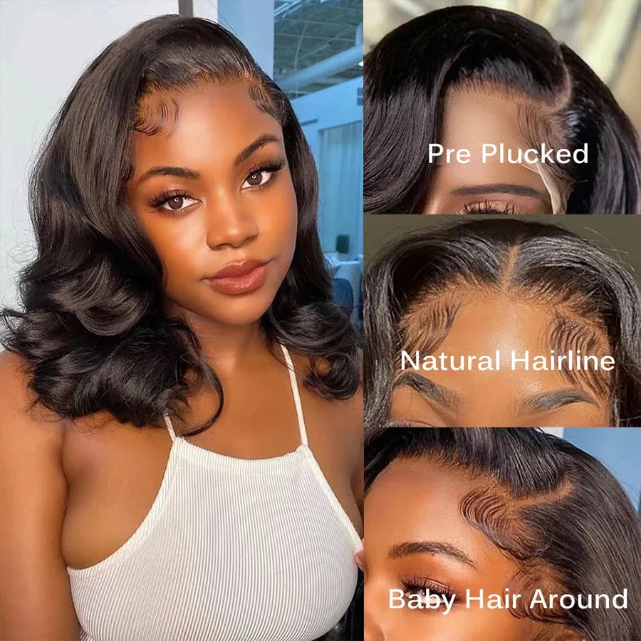Body Wave Bob Wig 13x6 Transparent Lace Frontal Wig Brazilian Human Hair Wigs Virgin Remy Hair13x4 Lace Closure Wig 180% Density - She Vibess By C2P