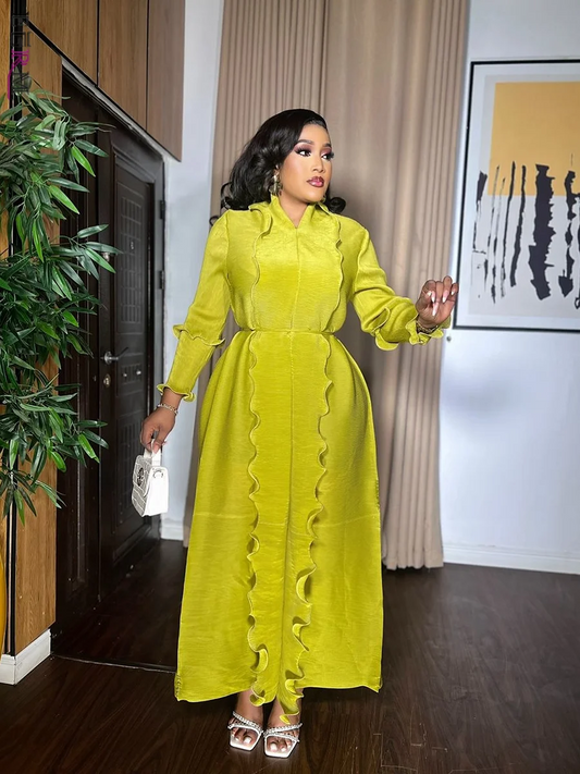 EGRM Miyake Pleated Maxi Long Dress Solid Ruffles Full Sleeve with Belt Formal Dresses for Women 2024 Summer New Hot Sales 8R295 - She Vibess By C2P